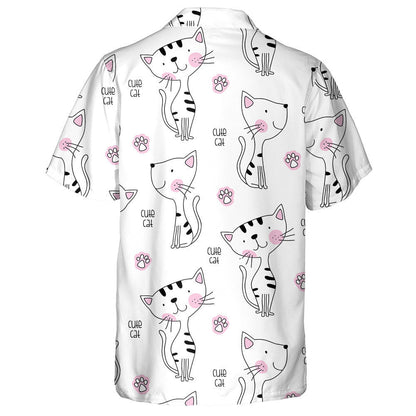 Cute Cats And Pink Paw On White Hawaiian Shirt, Hawaiian Shirt Gift, Christmas Gift