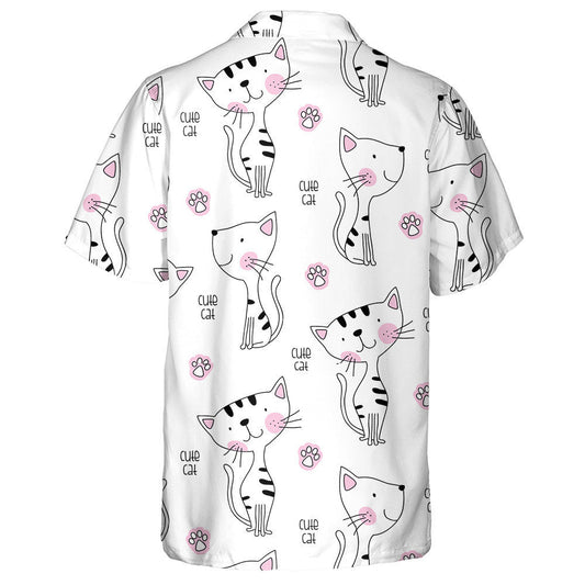 Cute Cats And Pink Paw On White Hawaiian Shirt, Hawaiian Shirt Gift, Christmas Gift