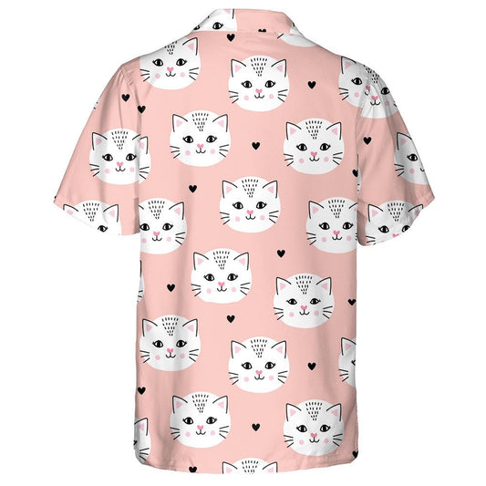 Pastel Peach Pink Face Of White Cat Hawaiian Shirt, Hawaiian Shirt Gift, Christmas Gift