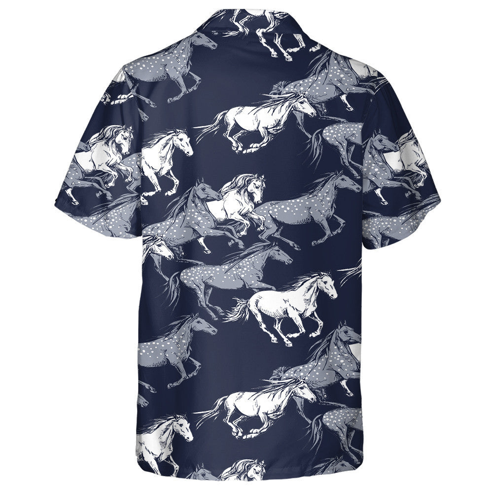 The Running Beautiful White And Gray Horses Hawaiian Shirt,Hawaiian Shirt Gift, Christmas Gift