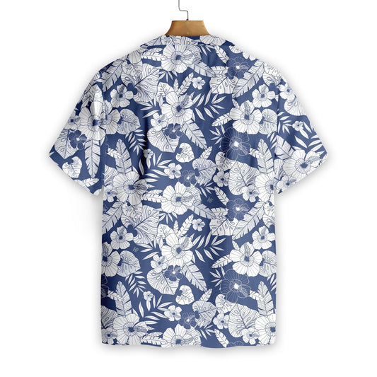 Floral Flower Midnight Blue And White Design Hawaiian Shirt, Hawaiian Shirt Gift, Christmas Gift