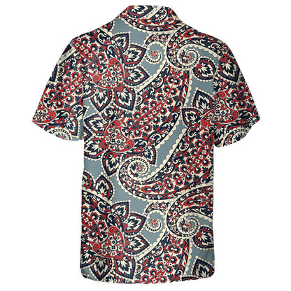 Patrún Paisley Traidisiúnta Dubh agus Dearg Lámhtharraingthe Léine Haváís, Bronntanas Léine Haváíais, Bronntanas Nollag