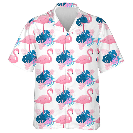 Graceful Flamingos Monstera Fern And Palm Leaves Hawaiian Shirt, Hawaiian Shirt Gift, Christmas Gift