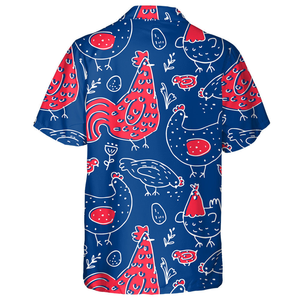 Chicken And Rooster With Egg On Blue Background Hawaiian Shirt, Hawaiian Shirt Gift, Christmas Gift