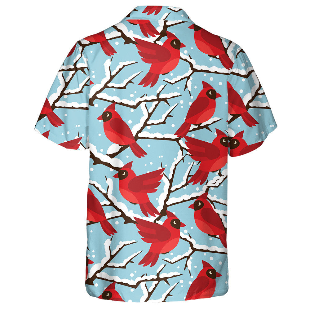 Happy Holidays Red Cardinal Bird And Snow Hawaiian Shirt, Hawaiian Shirt Gift, Christmas Gift