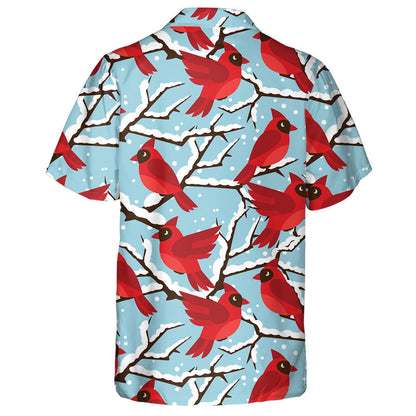 Happy Holidays Red Cardinal Bird And Snow Hawaiian Shirt, Hawaiian Shirt Gift, Christmas Gift
