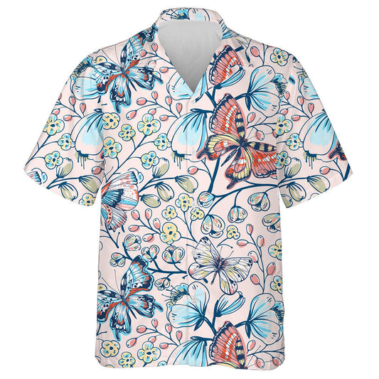 Theme Colorful Butterflies With Vintage Flowers Hawaiian Shirt,Hawaiian Shirt Gift, Christmas Gift