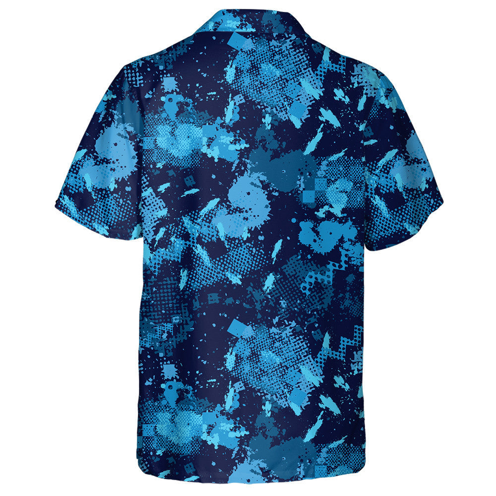 Watercolor Blue Splashes Ink Camouflage Pattern Hawaiian Shirt, Hwaiian For Gift