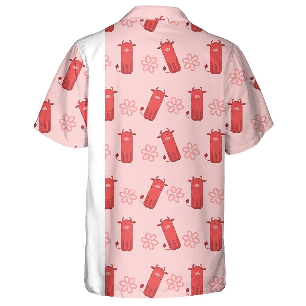Hand Drawn Funny Red Cow With Flowers Hawaiian Shirt, Hawaiian Shirt Gift, Christmas Gift