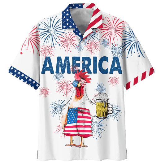 Chicken With Glass Mug Full Beer Hawaiian Shirt, Hawaiian For Gift