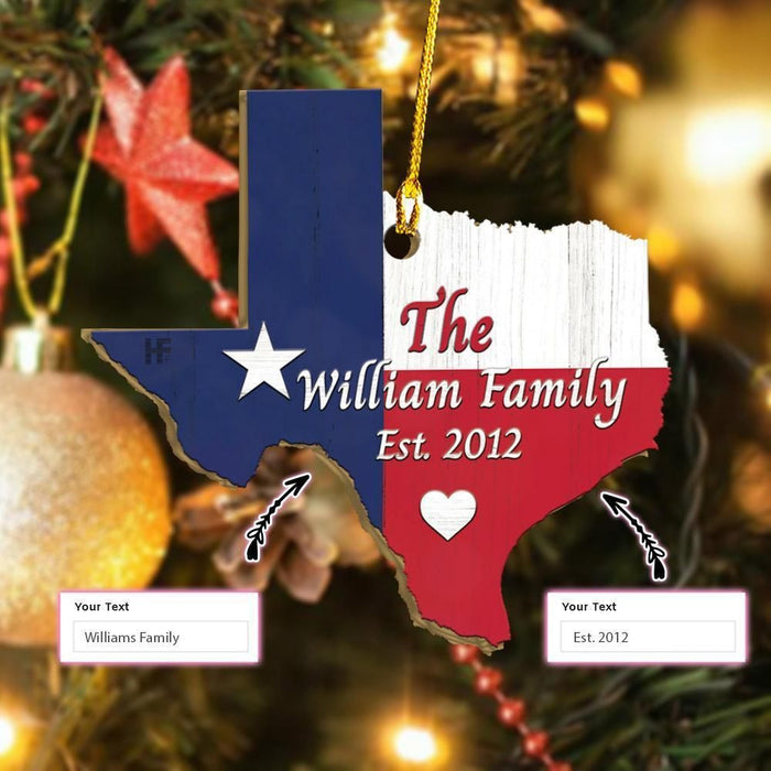 Custom Family Text Texas Custom Ornament, Christmas Gift, Christmas Decoration