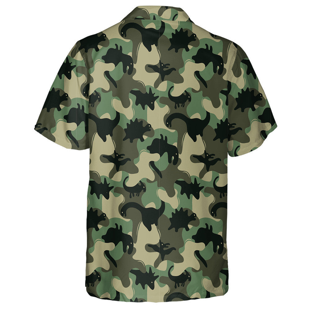 Scáthchruth cnámharlaigh dhineasár dubh patrún camo glas Léine haváí, bronntanas Léine haváíais, bronntanas Nollag