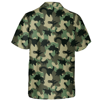 Scáthchruth cnámharlaigh dhineasár dubh patrún camo glas Léine haváí, bronntanas Léine haváíais, bronntanas Nollag