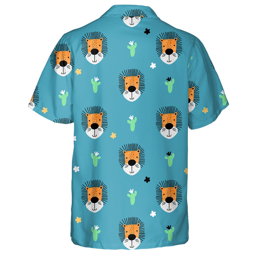 Funny Lion And Cacti In Doodle Style Hawaiian Shirt, Hawaiian Shirt Gift, Christmas Gift