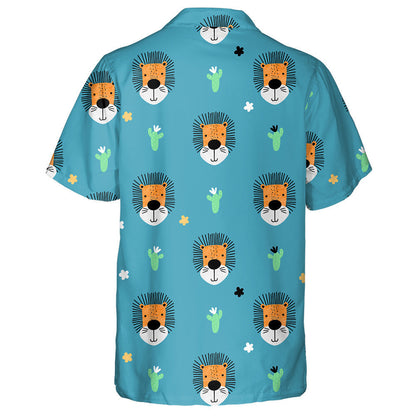Funny Lion And Cacti In Doodle Style Hawaiian Shirt, Hawaiian Shirt Gift, Christmas Gift