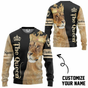 3D Lion Queen Custom Name Tshirt Hoodie Apparel