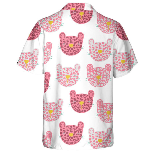 Hand Drawn Funny Pink Leopard On White Hawaiian Shirt, Hawaiian Shirt Gift, Christmas Gift