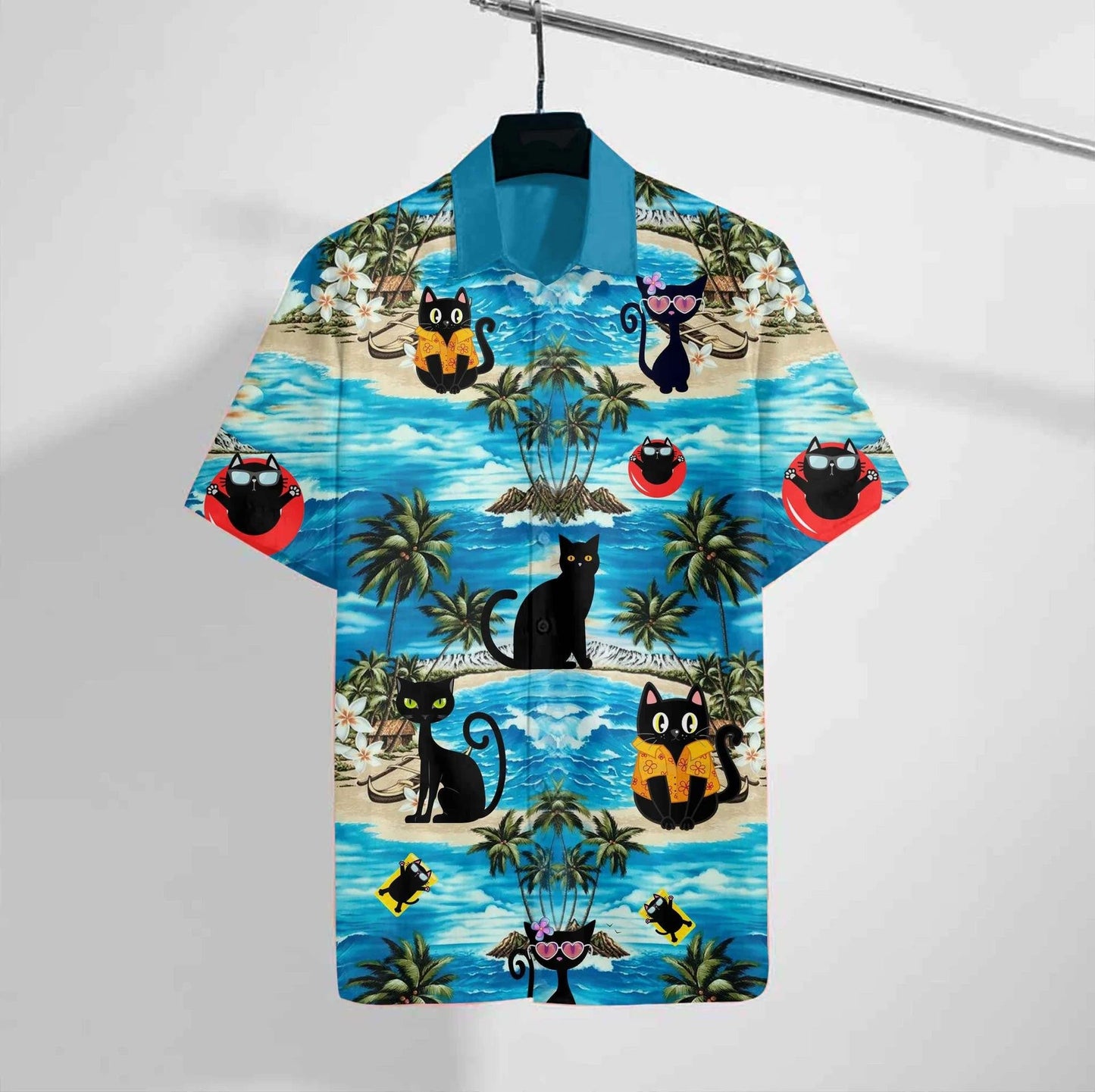 Funny Black Cat Chilling On The Beach Hawaiian Shirt, Hawaiian Shirt Gift, Christmas Gift