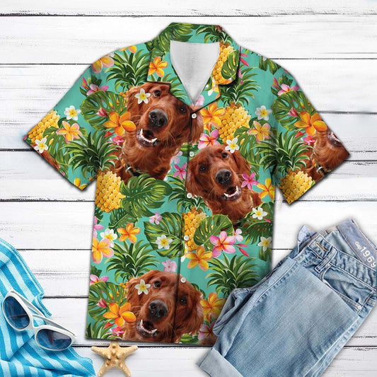Irish Setter With Plumeria And Pineapples Design Hawaiian Shirt, Hawaiian Shirt Gift, Christmas Gift