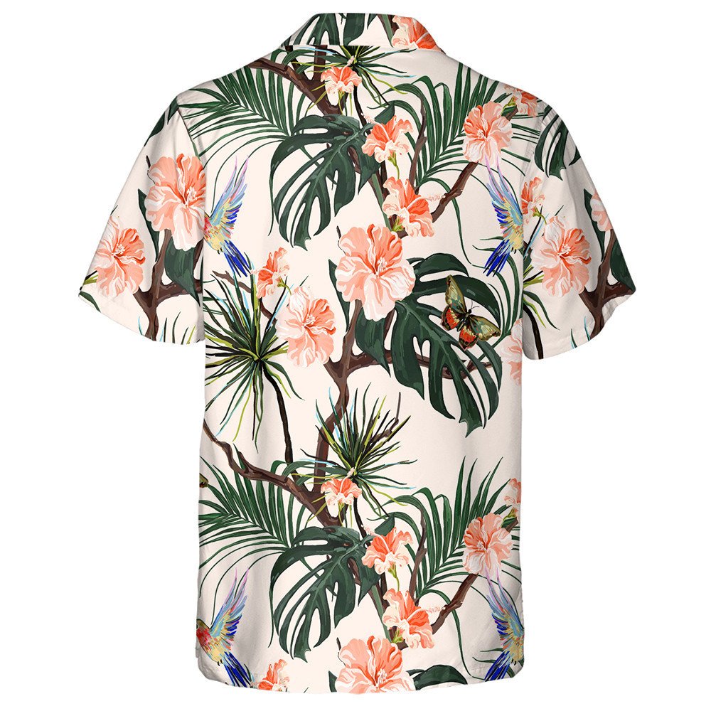 Theme Hummingbirds Butterflies Palm Leaves And Hibiscus Hawaiian Shirt, Hawaiian Shirt Gift, Christmas Gift