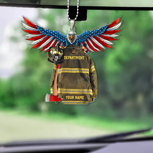 Personalized Eagle Thin Red Line Flag Armor Firefighter Shaped Flat Acrylic Car Hanging Ornament, Christmas Decoration