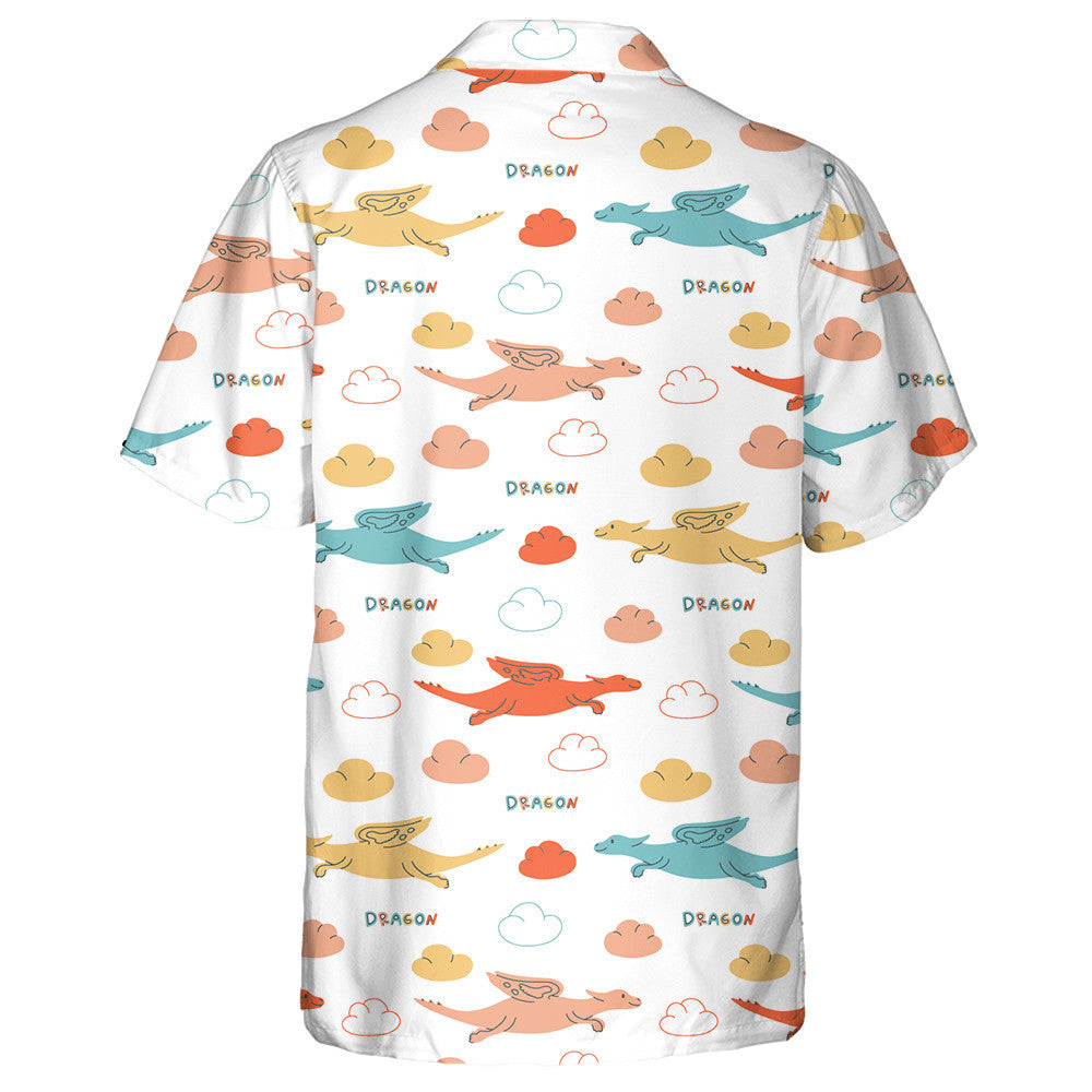 Colored Dragons And Clouds With Lettering Hawaiian Shirt, Hawaiian For Gift