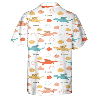 Colored Dragons And Clouds With Lettering Hawaiian Shirt, Hawaiian For Gift