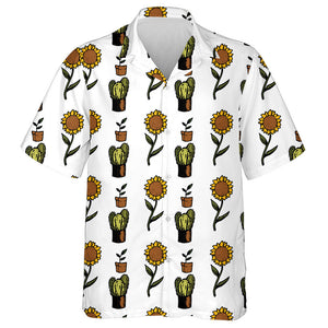 Desert Cacti And Sunflower Plants Hand Drawn Pattern Hawaiian Shirt, Hawaiian Shirt Gift, Christmas Gift