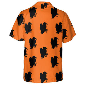 Black Eagles Silhouette On Orange Background Hawaiian Shirt, Hawaiian For Gift