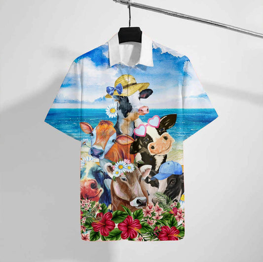 Cute Cow Lovely Moment On The Beach Hawaiian Shirt, Hawaiian Shirt Gift, Christmas Gift