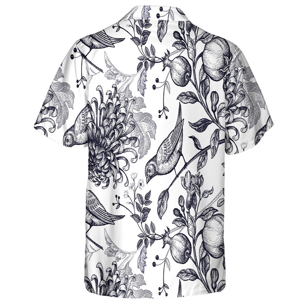 Bird With Chrysanthemum And Pomegranate Brach Hawaiian Shirt, Hawaiian For Gift