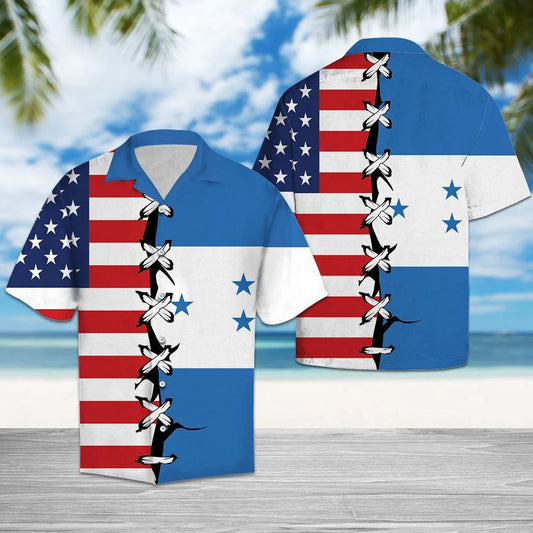 Honduras Root Mixed American Flag Hawaiian Shirt, Hawaiian For Gift
