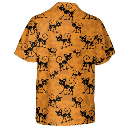 Halloween With Bats And Black Cats Hawaiian Shirt, Hawaiian For Gift