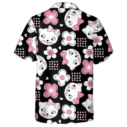 Lady White Cat And Flowers Lovely Style Hawaiian Shirt, Hawaiian Shirt Gift, Christmas Gift