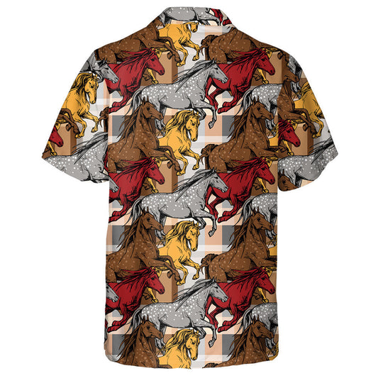 The Running Beautiful Red Gray And Yellow Horses Hawaiian Shirt, Hawaiian Shirt Gift, Christmas Gift