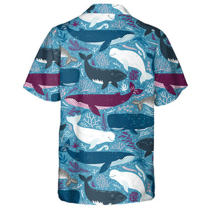 Underwater World With Lovely Whales Fishes And Seaweed Pattern Hawaiian Shirt, Hawaiian Shirt Gift, Christmas Gift