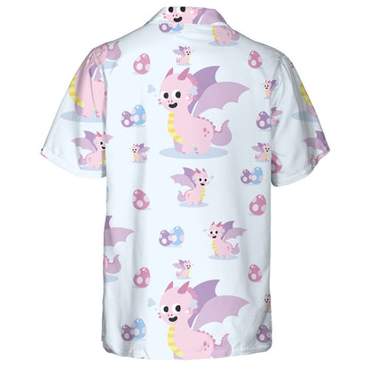 Pink Cute Dragon Cartoon On Blue Background Hawaiian Shirt, Hawaiian Shirt Gift, Christmas Gift