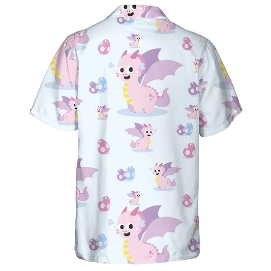 Pink Cute Dragon Cartoon On Blue Background Hawaiian Shirt, Hawaiian Shirt Gift, Christmas Gift
