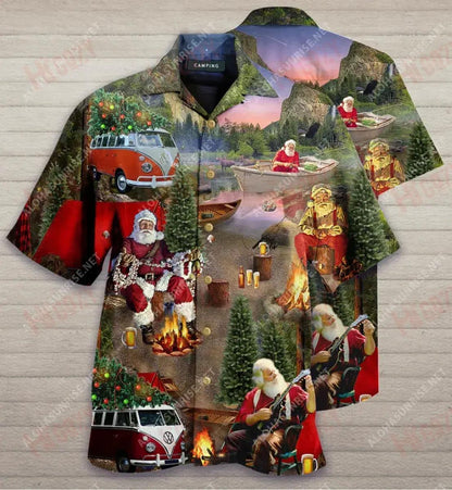 Tá an Nollaig Níos Fearr Timpeall an Campfire Léine Gearr Haváís Caitheamh aimsire Léinte haváíais Léinte Trópaiceacha d'Fhir Patrún Léine Haváís, Bronntanas Léine Haváís, Bronntanas Nollag