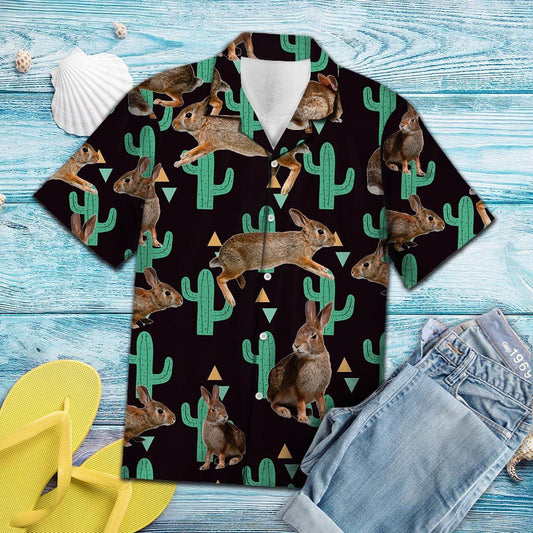 Playful Rabbit Hide In Cactus Garden Pattern Hawaiian Shirt, Hawaiian Shirt Gift, Christmas Gift