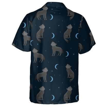 Grey Wolf Howling At The Blue Moon Hawaiian Shirt, Hawaiian Shirt Gift, Christmas Gift