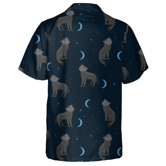Grey Wolf Howling At The Blue Moon Hawaiian Shirt, Hawaiian Shirt Gift, Christmas Gift