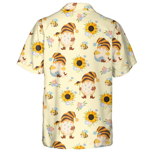 Watercolor Sunflowers With Honey Bees And Gnomes Hawaiian Shirt, Hawaiian Shirt Gift, Christmas Gift