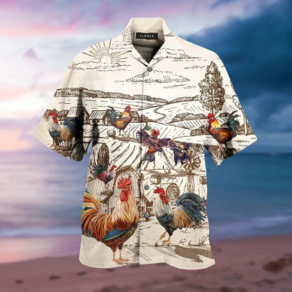 Farm Rooster Style Pretty Ornamental Hawaiian Shirt,Hawaiian Shirt Gift, Christmas Gift