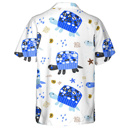 Blue Turtles Marine Starfish And Shells Hawaiian Shirt, Hawaiian For Gift