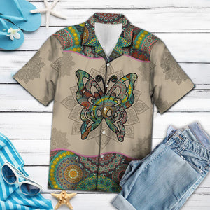 Abstract Butterfly Mandala Flower Patchwork Pattern Hawaiian Shirt, Hawaiian Shirt Gift, Christmas Gift