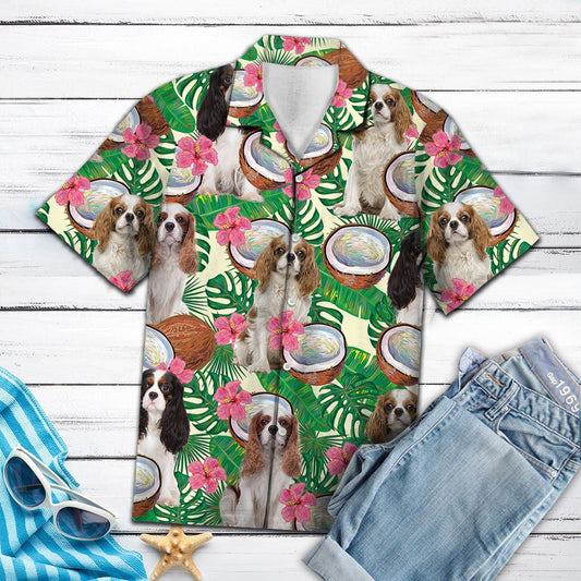 Cavalier King Charles Spaniel Coconut Tropical Agus Duilleoga Léine Haváís, Bronntanas Léine Haváís, Bronntanas Nollag