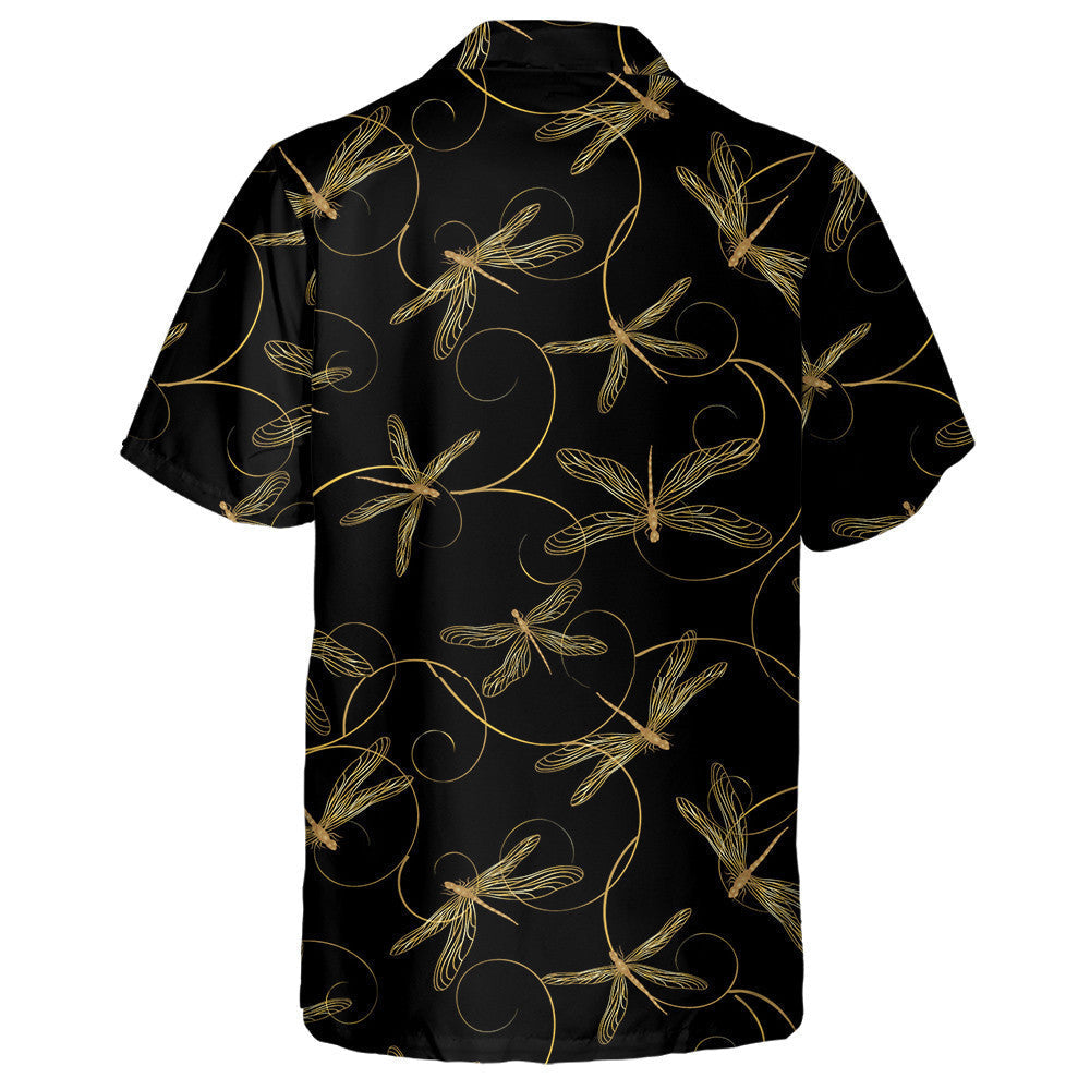 Gold Dragonflies On A Black Background Hawaiian Shirt,Hawaiian Shirt Gift, Christmas Gift