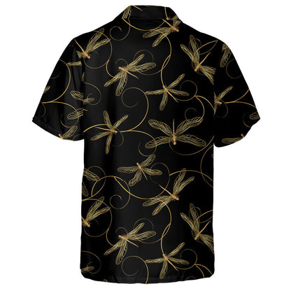 Gold Dragonflies On A Black Background Hawaiian Shirt,Hawaiian Shirt Gift, Christmas Gift