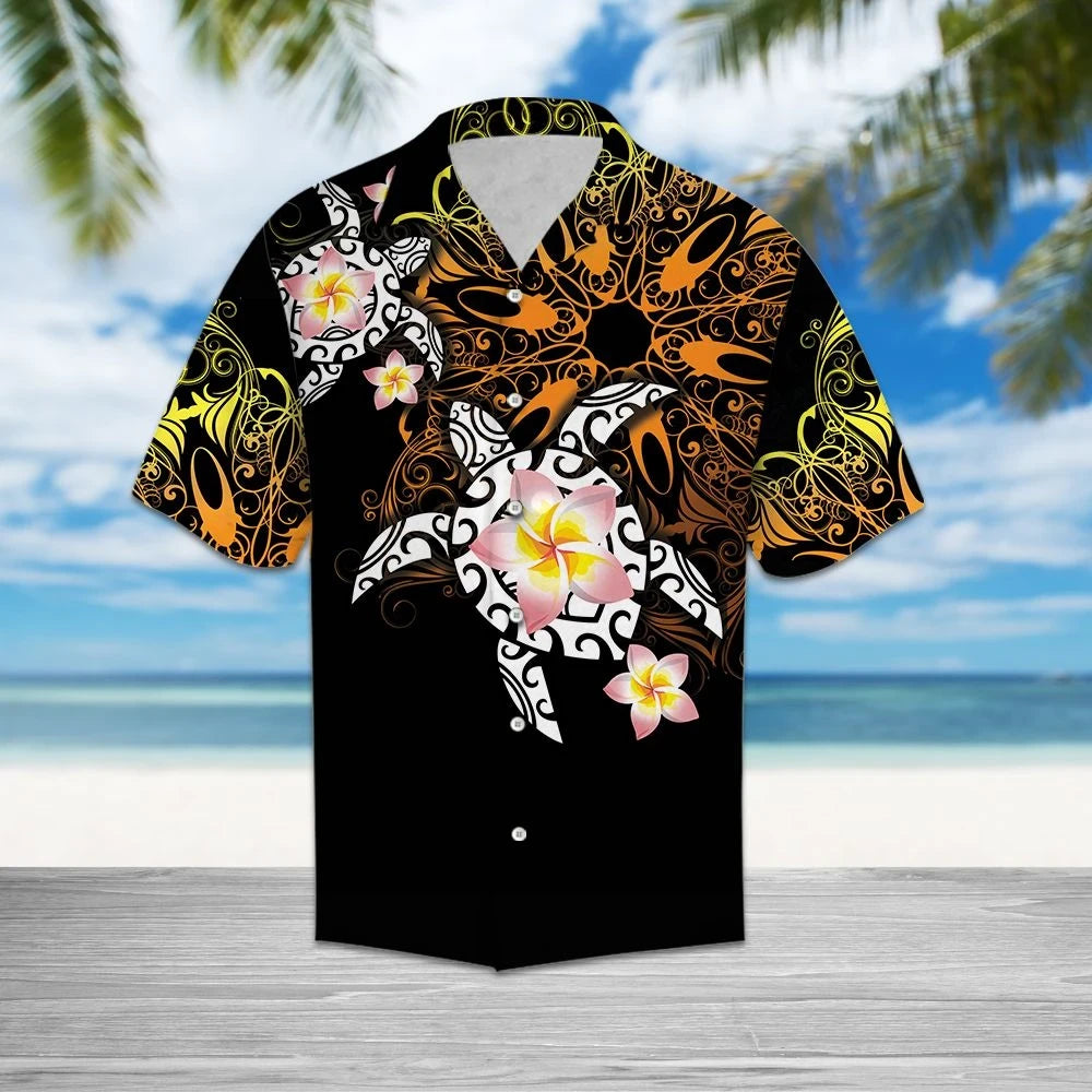 Hawaiian Maori With Plumeria Orange Yellow Art Hawaiian Shirt, Hawaiian For Gift